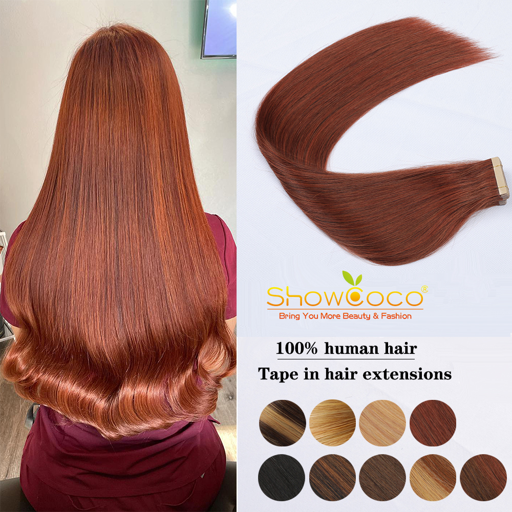 인간의 머리카락 확장에 ShowCoco 더블 그려진 테이프 두꺼운 끝 100% 인간의 머리카락 옹 브르 색상 레미 헤어 확장에 14 &-24& 테이프